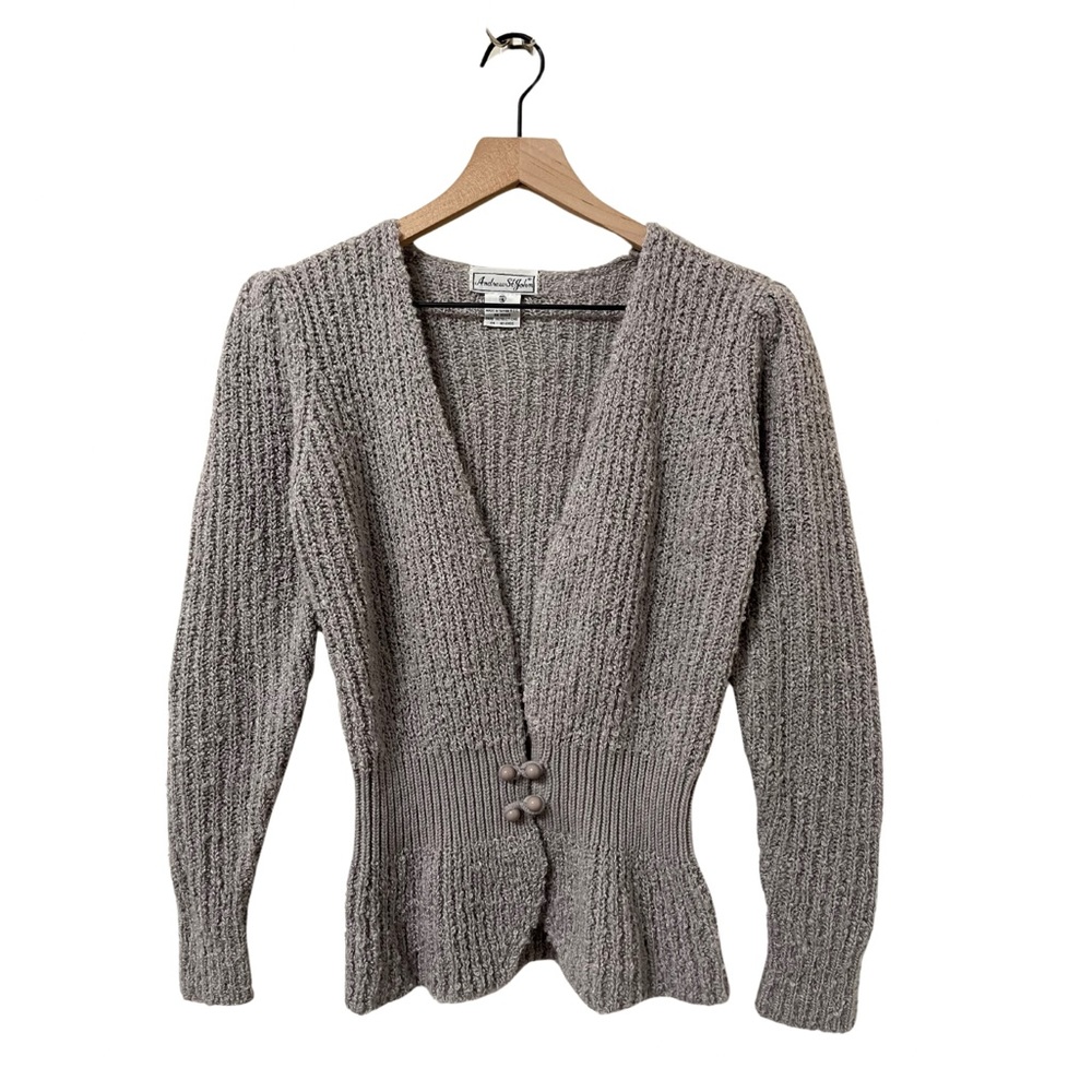 Andrew St. John Fuzzy Open Front Peplum Fitted Sweater Size Small